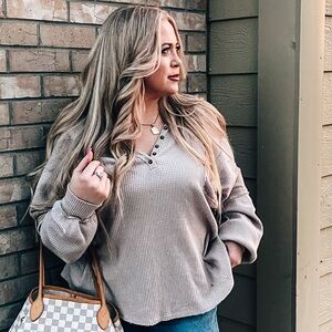 We The Free Taupe Waffle Long Sleeve Top